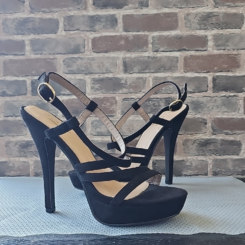 Glaze Black Strappy Platform Stiletto Sandals